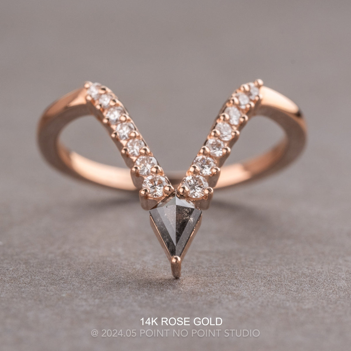 Kylie Wedding Ring, 15 Salt and Pepper and White Diamonds, Loaf Band