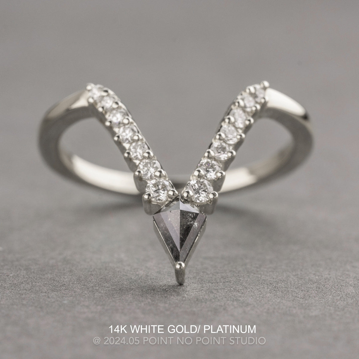 Kylie Wedding Ring, 15 Salt and Pepper and White Diamonds, Loaf Band