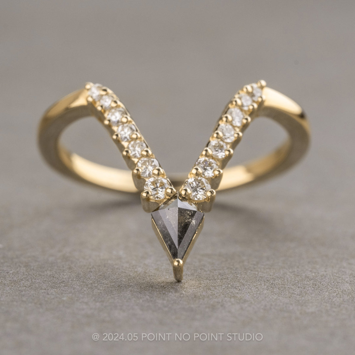 Kylie Wedding Ring, 15 Salt and Pepper and White Diamonds, Loaf Band