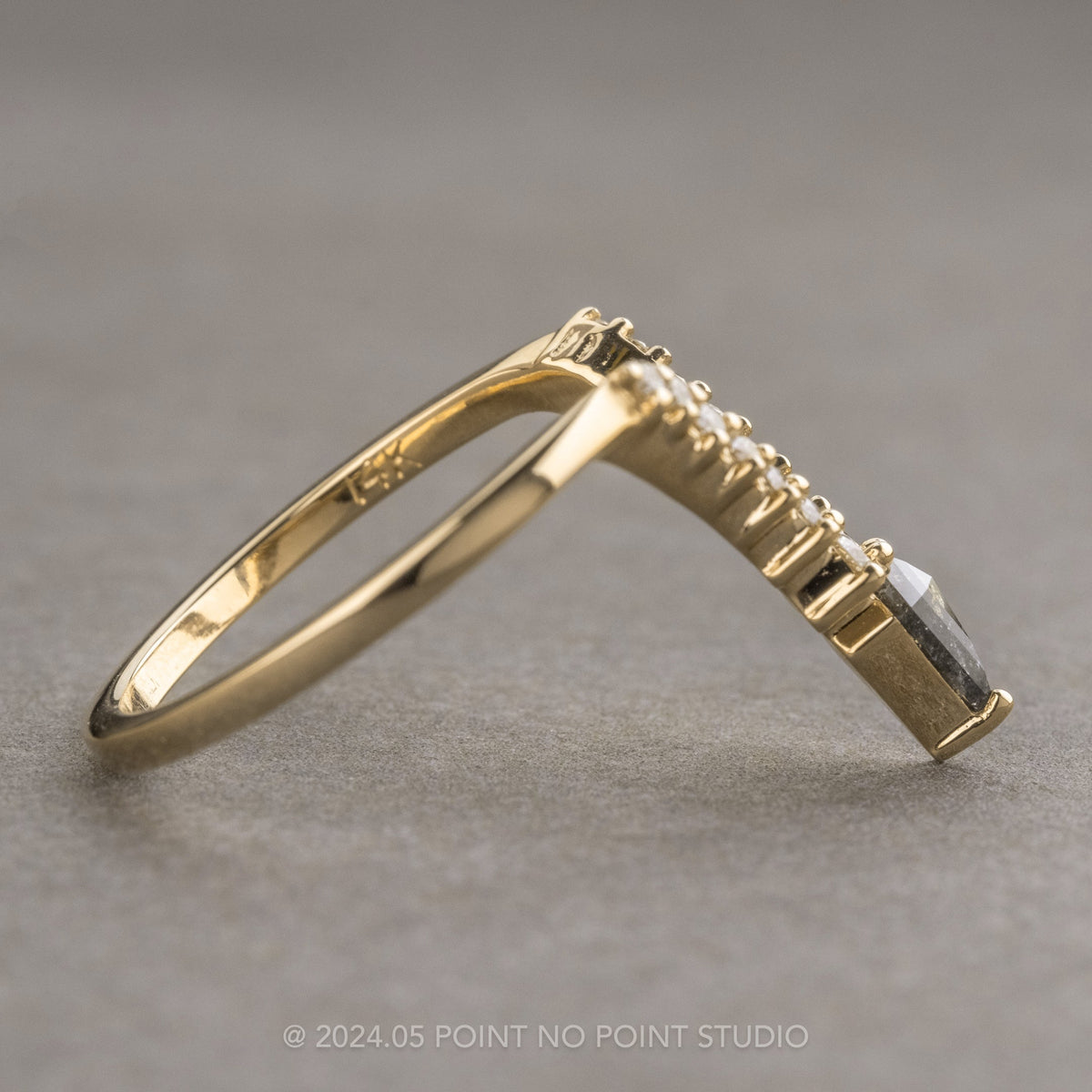 Kylie Wedding Ring, 15 Salt and Pepper and White Diamonds, Loaf Band