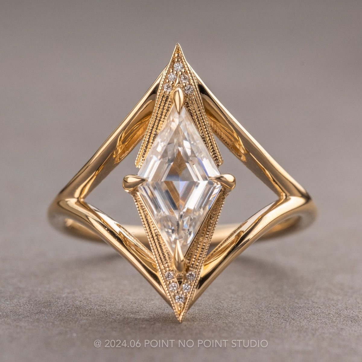 1.21 Carat Lozenge Moissanite and Diamond Engagement Ring, Arwen Setting