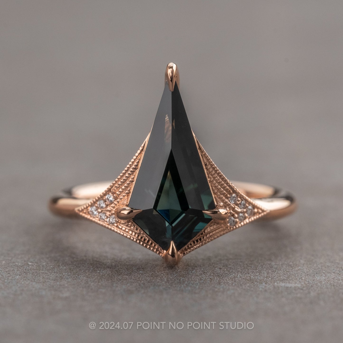 1.86 Carat Teal Kite Sapphire and Diamond Engagement Ring, Aela Setting
