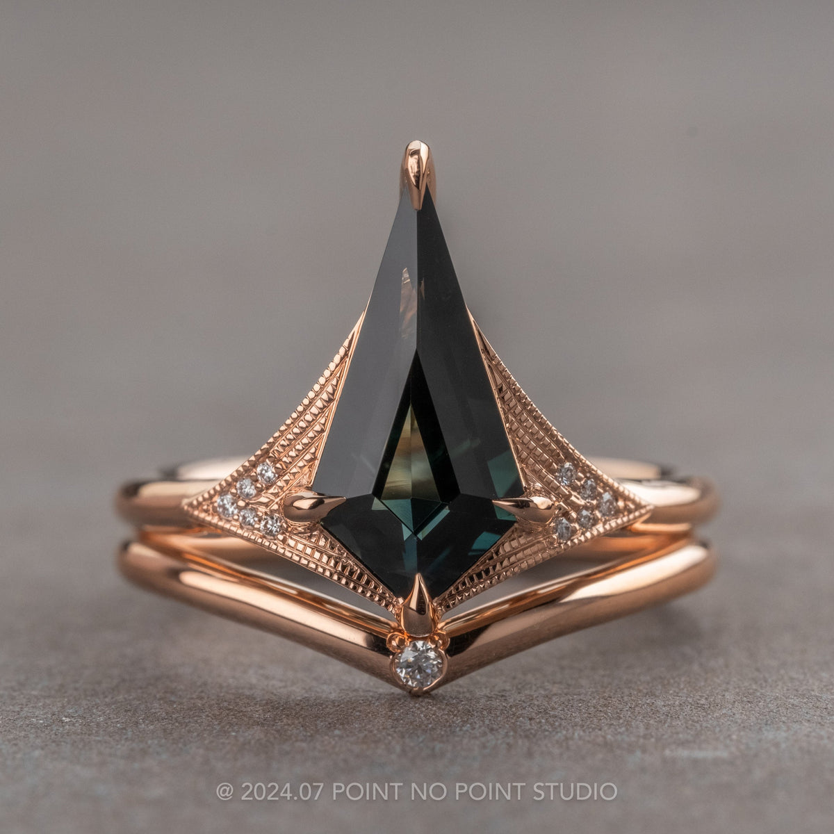 1.86 Carat Teal Kite Sapphire and Diamond Engagement Ring, Aela Setting