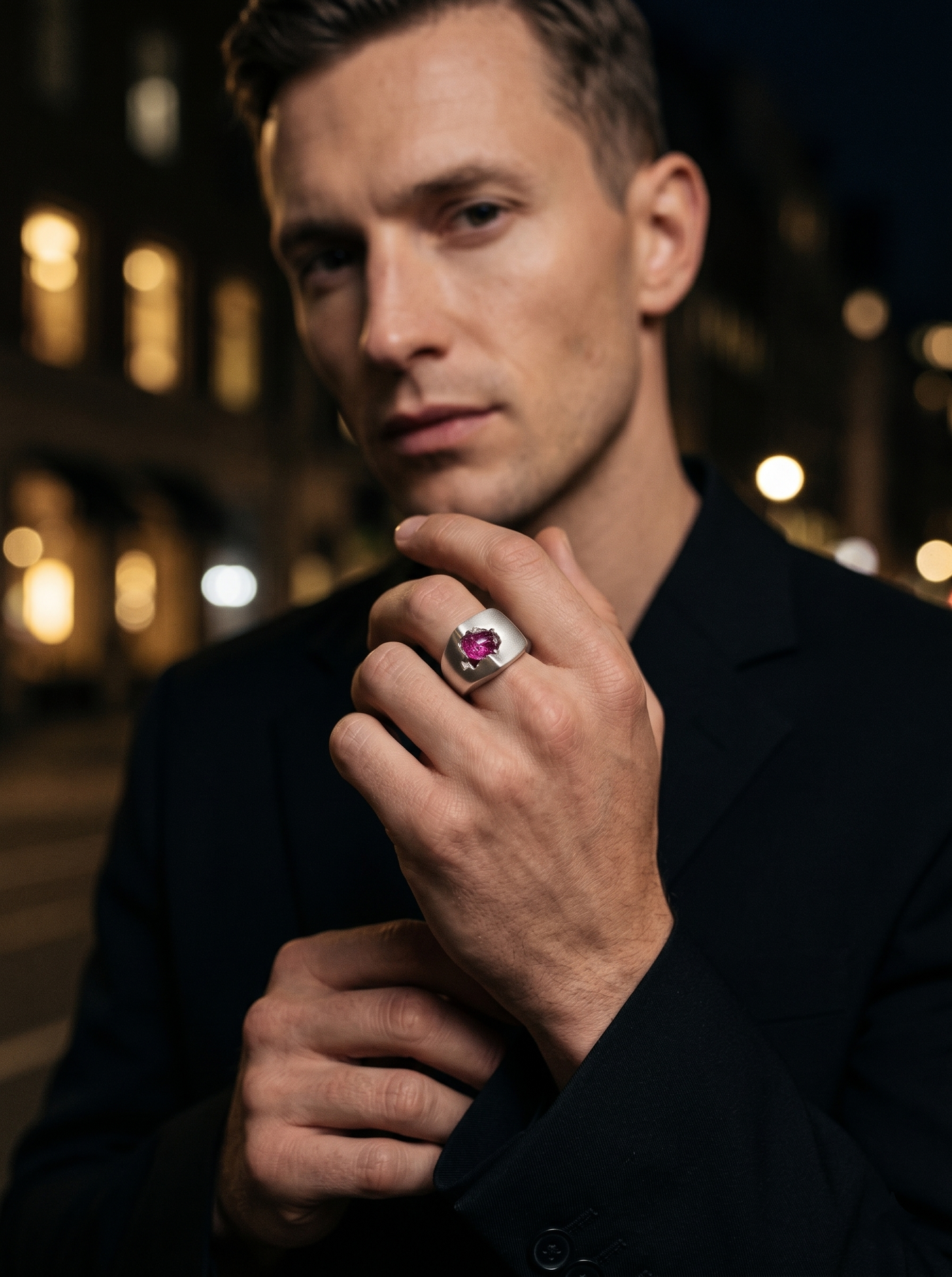 Raw Pink Tourmaline Men's Ring By Harshita Jewellery