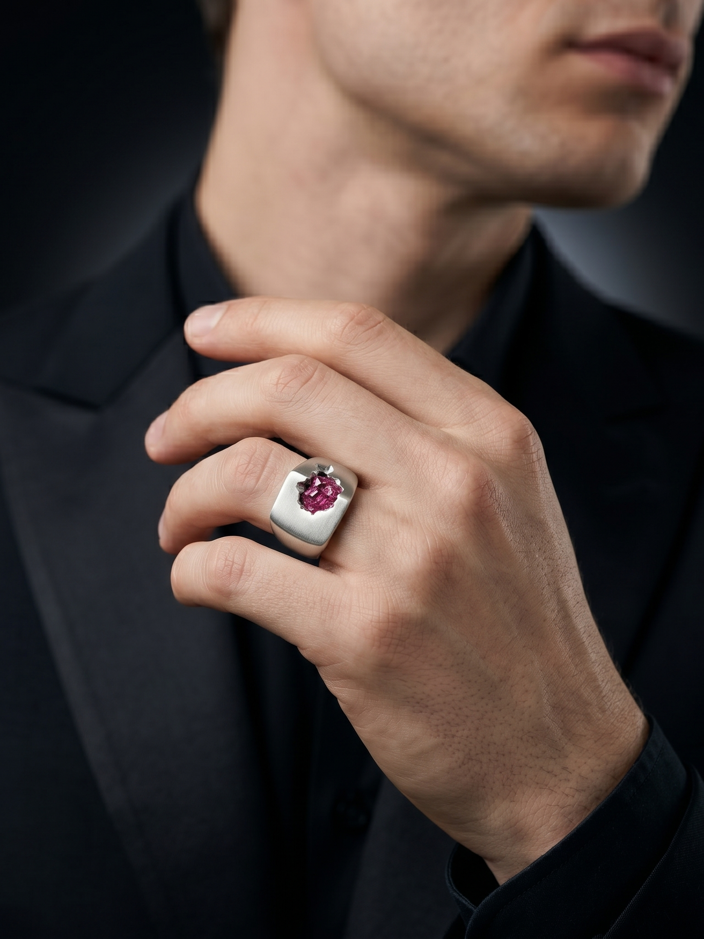 Raw Pink Tourmaline Men's Ring By Harshita Jewellery