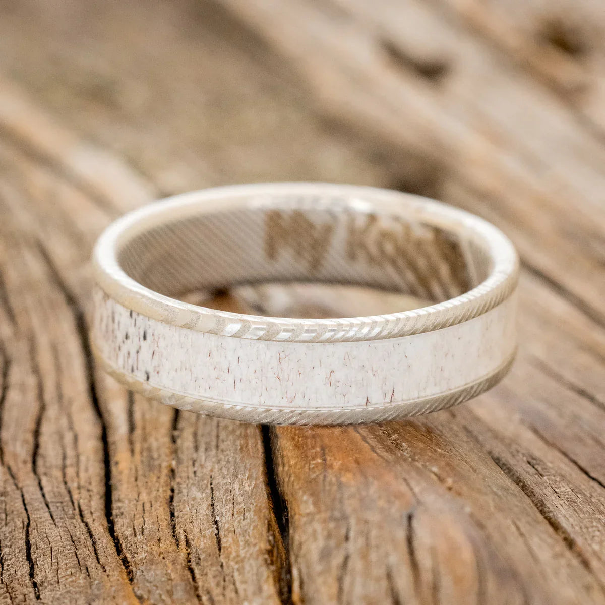 "Rainier" - Antler Wedding Band - Damascus Steel - Size 7 1/2