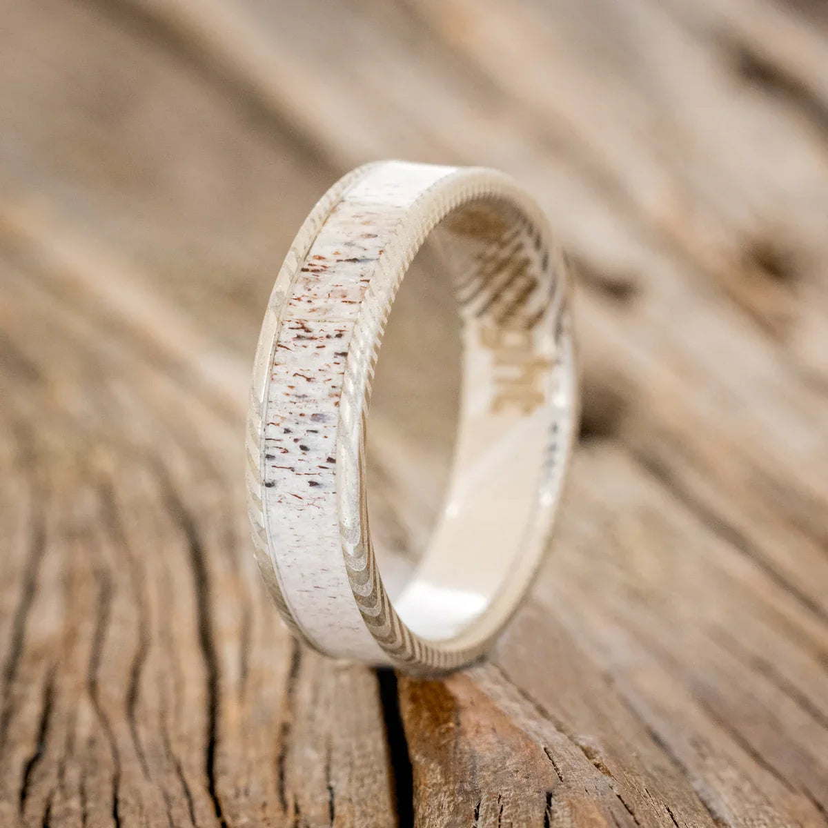 "Rainier" - Antler Wedding Band - Damascus Steel - Size 7 1/2