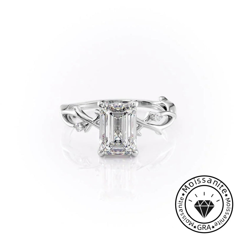 Fashionable Solarii Moissanite 2.0ct Emerald Cut 925 Sterling Silver Twist Design Engagement Ring