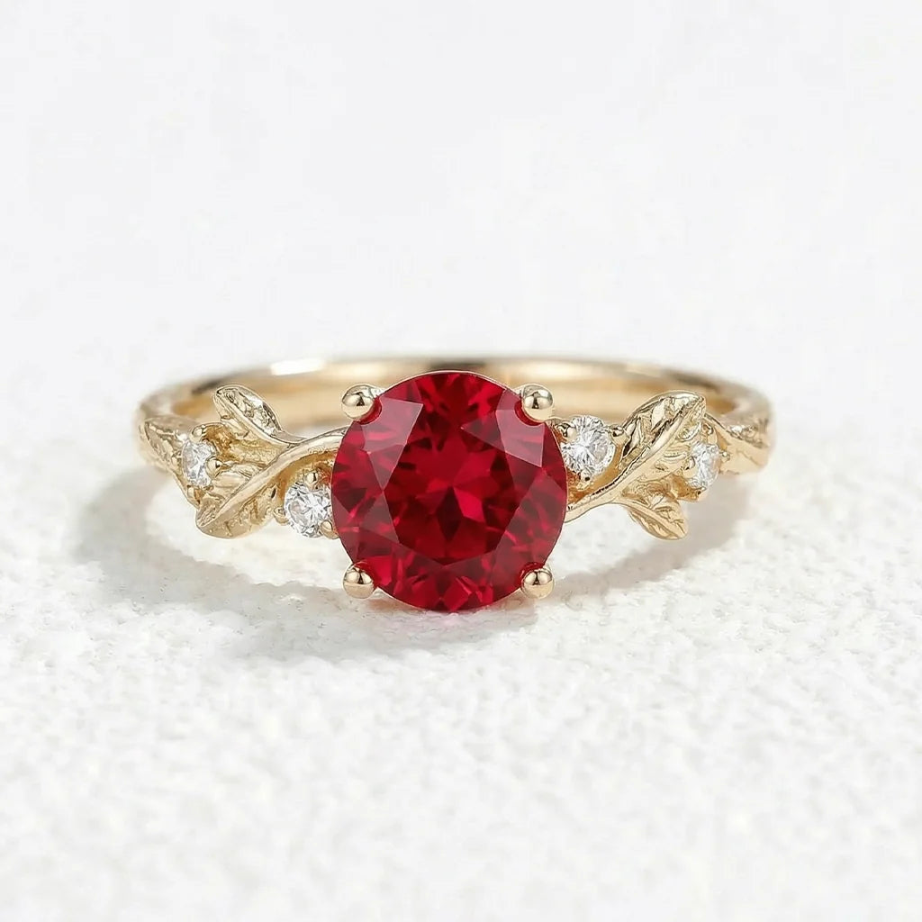 Scarlett’s Sprig | 1CT Round Ruby Solitaire Engagement Ring