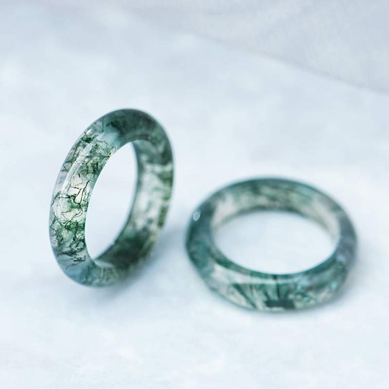 Fortune Jewel Moss Agate Healing Balance Ring