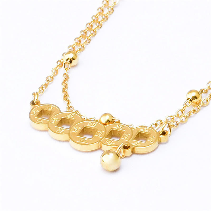 Fortune Jewel Copper Coins Attract Wealth Titanium Steel Anklet