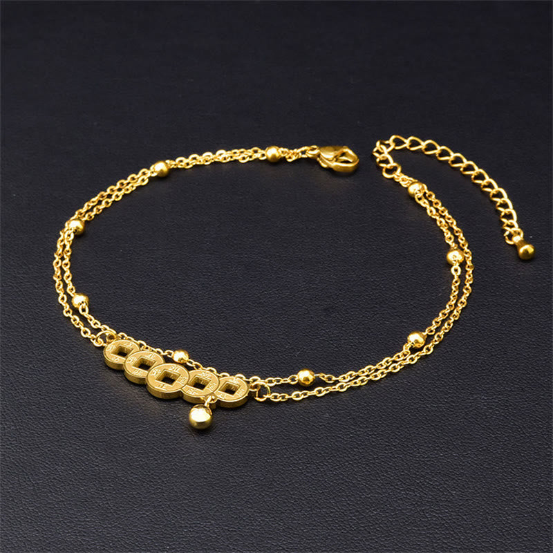 Fortune Jewel Copper Coins Attract Wealth Titanium Steel Anklet