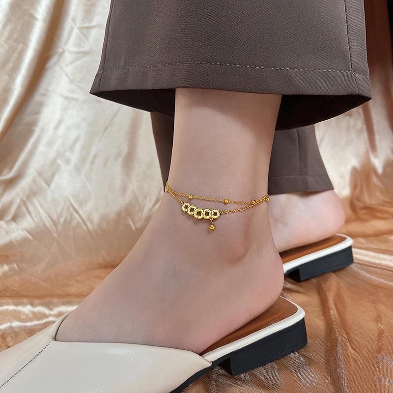 Fortune Jewel Copper Coins Attract Wealth Titanium Steel Anklet