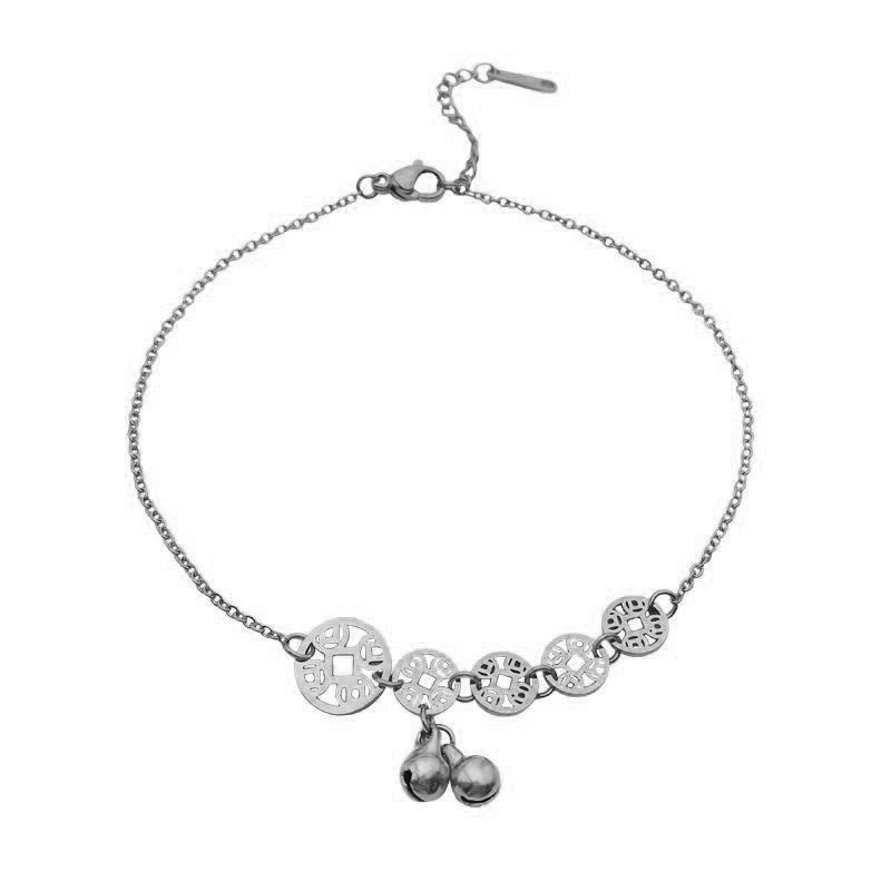 Fortune Jewel Copper Coins Bell Charm Titanium Steel Strengthen Anklet