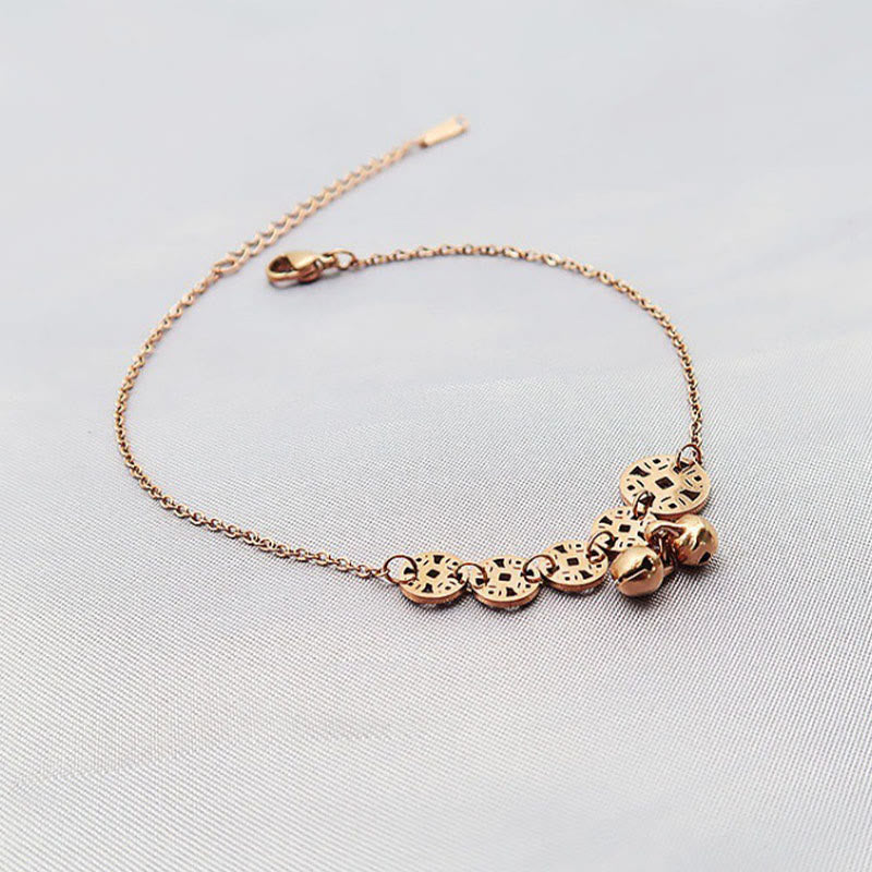 Fortune Jewel Copper Coins Bell Charm Titanium Steel Strengthen Anklet