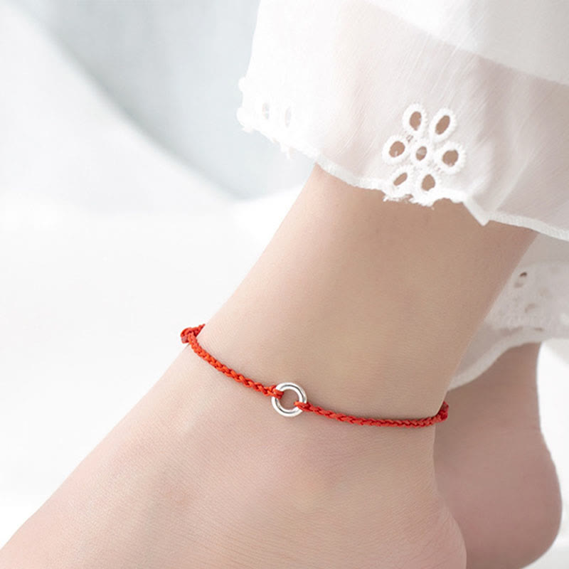 Fortune Jewel 925 Sterling Silver Peace Buckle Luck String Braid Rope Anklet