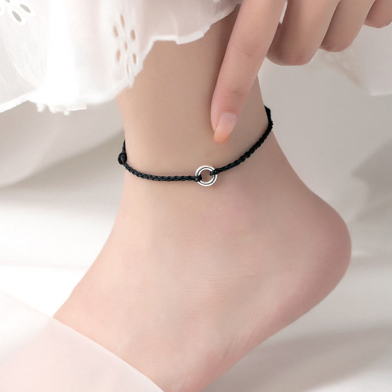 Fortune Jewel 925 Sterling Silver Peace Buckle Luck String Braid Rope Anklet