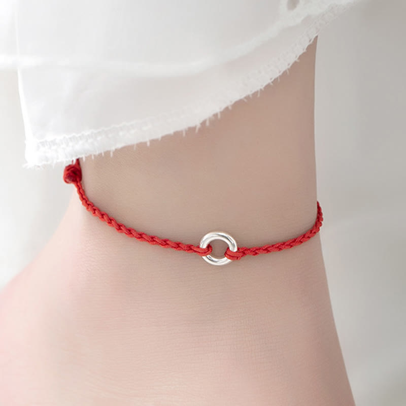 Fortune Jewel 925 Sterling Silver Peace Buckle Luck String Braid Rope Anklet