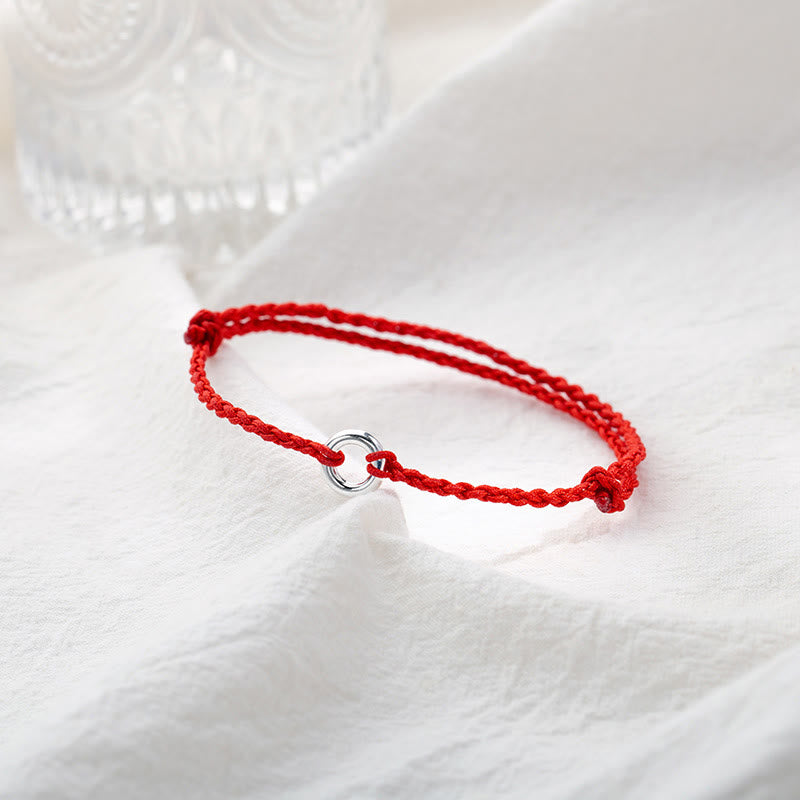 Fortune Jewel 925 Sterling Silver Peace Buckle Luck String Braid Rope Anklet