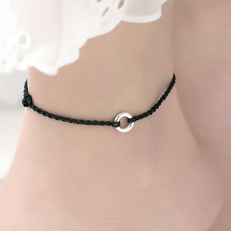 Fortune Jewel 925 Sterling Silver Peace Buckle Luck String Braid Rope Anklet
