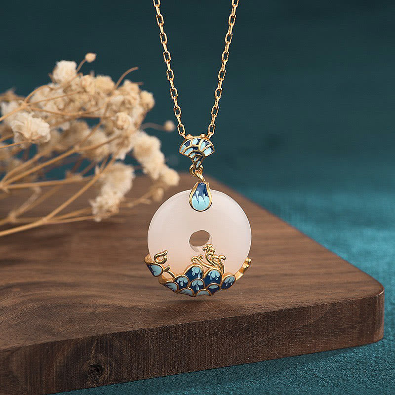 Fortune Jewel White Jade Peace Buckle Mountains And Sea Luck Necklace Pendant