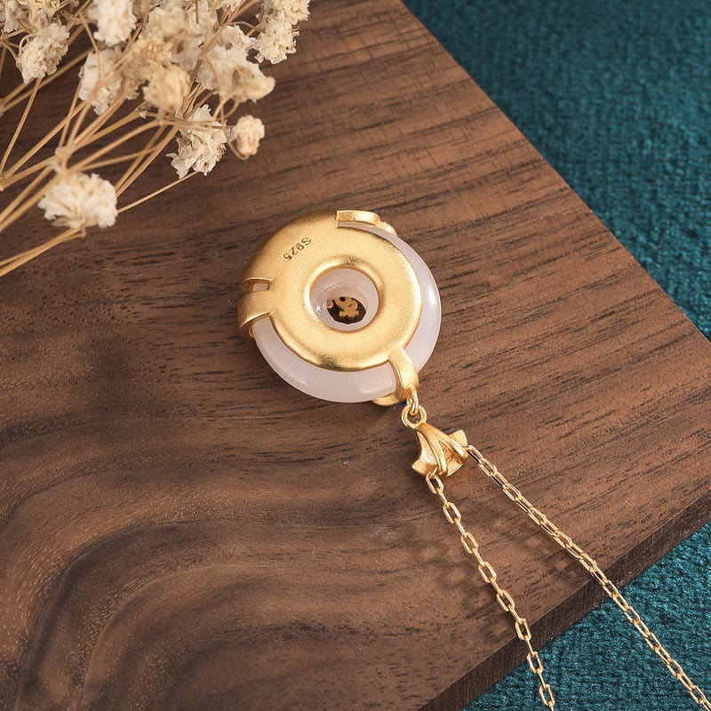 Fortune Jewel White Jade Peace Buckle Mountains And Sea Luck Necklace Pendant