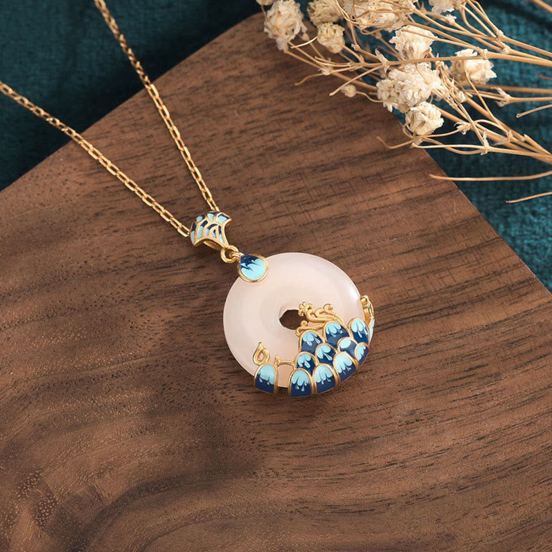 Fortune Jewel White Jade Peace Buckle Mountains And Sea Luck Necklace Pendant