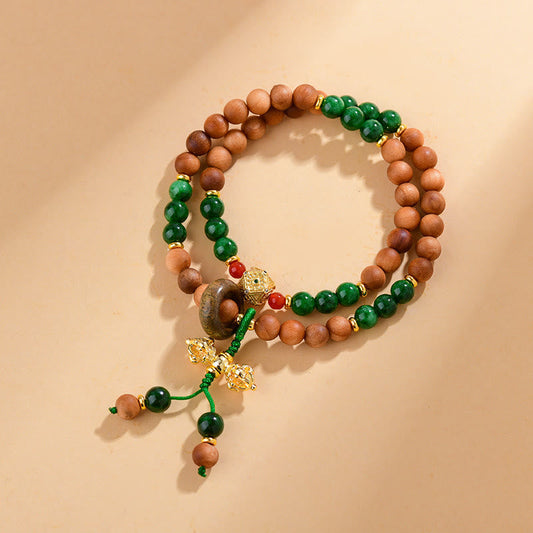 Fortune Jewel Sandalwood Wood Bead Tibet Dorje Vajra  Double Twisted Design Protection Healing Bracelet