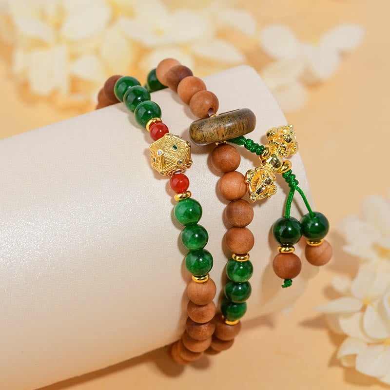 Fortune Jewel Sandalwood Wood Bead Tibet Dorje Vajra  Double Twisted Design Protection Healing Bracelet