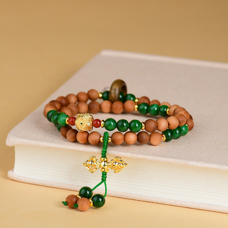 Fortune Jewel Sandalwood Wood Bead Tibet Dorje Vajra  Double Twisted Design Protection Healing Bracelet
