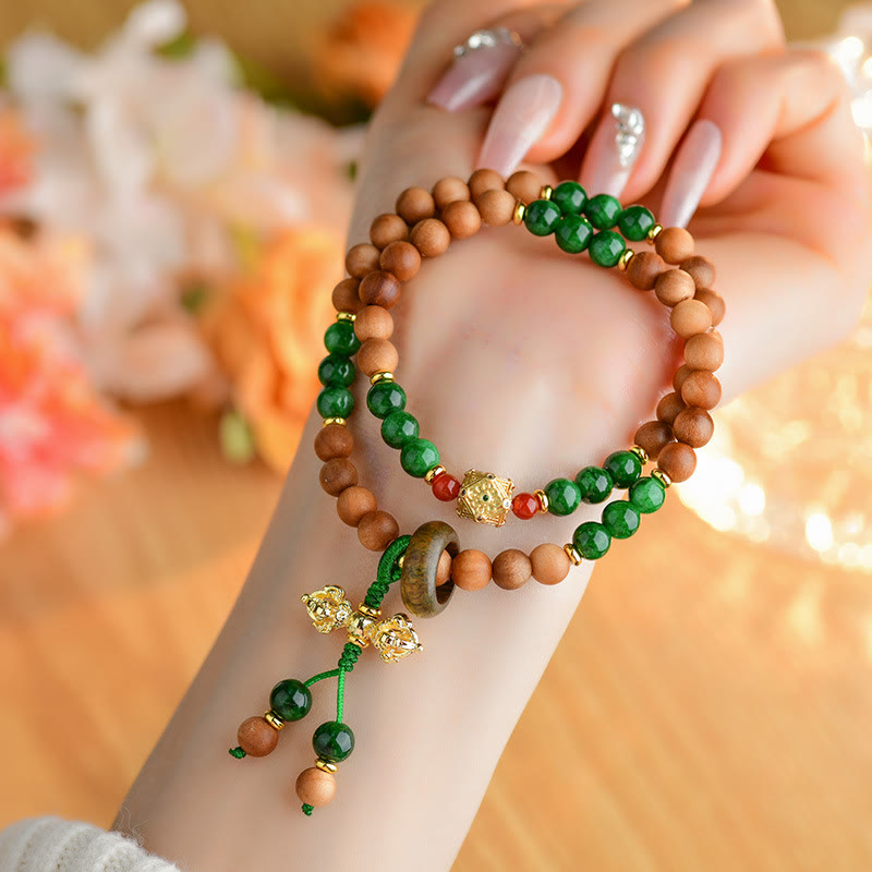 Fortune Jewel Sandalwood Wood Bead Tibet Dorje Vajra  Double Twisted Design Protection Healing Bracelet