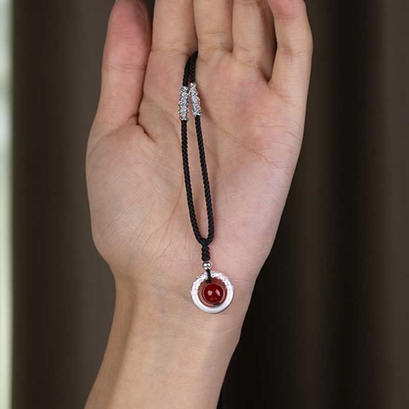 Fortune Jewel 999 Sterling Silver Red Agate Peace Buckle Blessing Necklace Pendant