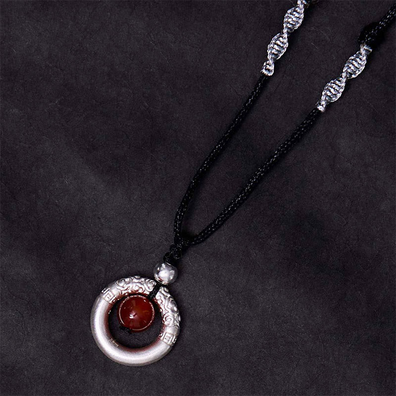 Fortune Jewel 999 Sterling Silver Red Agate Peace Buckle Blessing Necklace Pendant