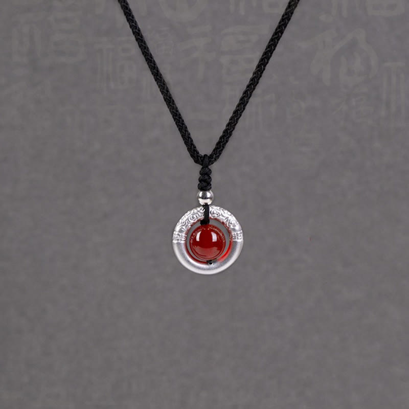 Fortune Jewel 999 Sterling Silver Red Agate Peace Buckle Blessing Necklace Pendant