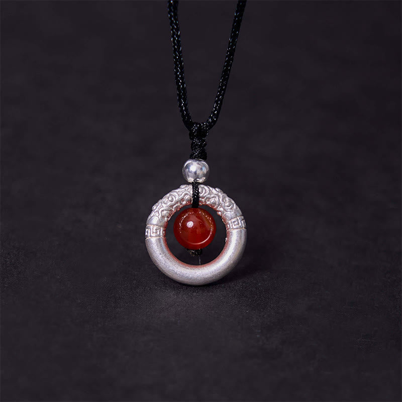 Fortune Jewel 999 Sterling Silver Red Agate Peace Buckle Blessing Necklace Pendant