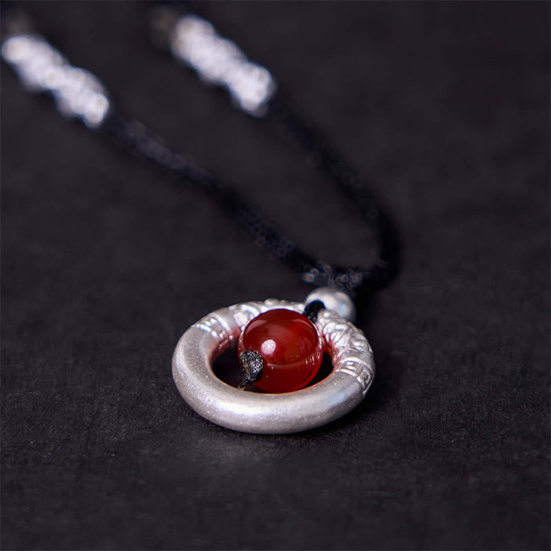 Fortune Jewel 999 Sterling Silver Red Agate Peace Buckle Blessing Necklace Pendant