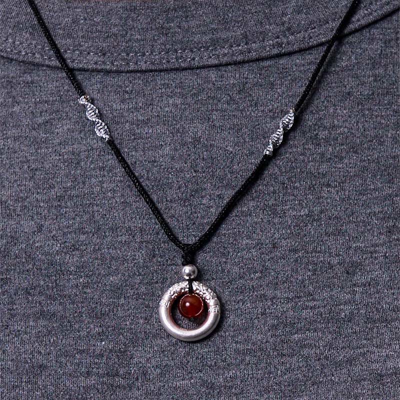Fortune Jewel 999 Sterling Silver Red Agate Peace Buckle Blessing Necklace Pendant