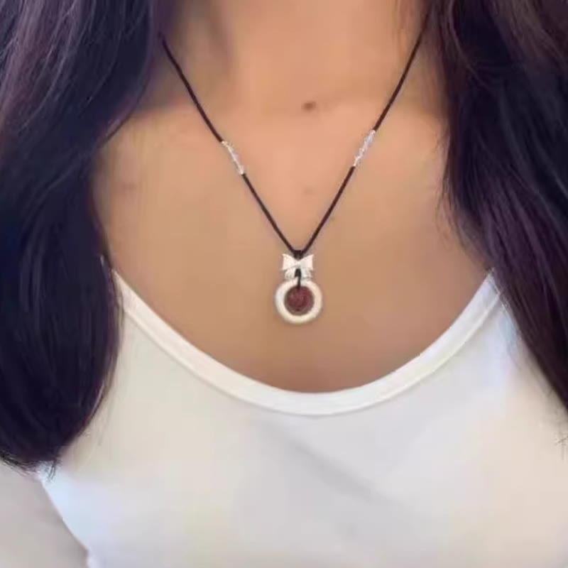 Fortune Jewel 999 Sterling Silver Red Agate Peace Buckle Blessing Necklace Pendant