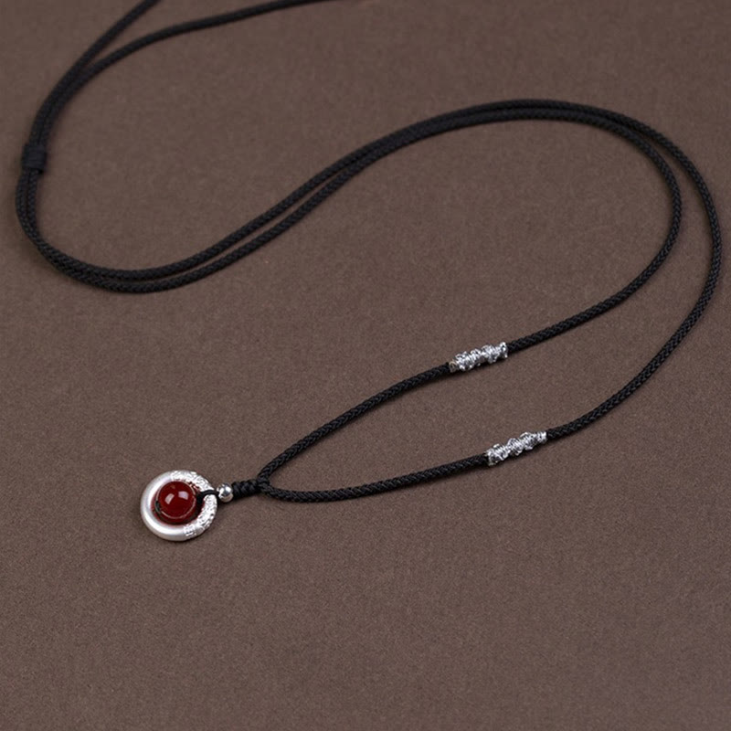 Fortune Jewel 999 Sterling Silver Red Agate Peace Buckle Blessing Necklace Pendant