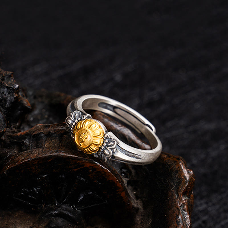 Fortune Jewel 925 Sterling Silver Plated Gold Bodhisattva Tara Protection Adjustable Ring