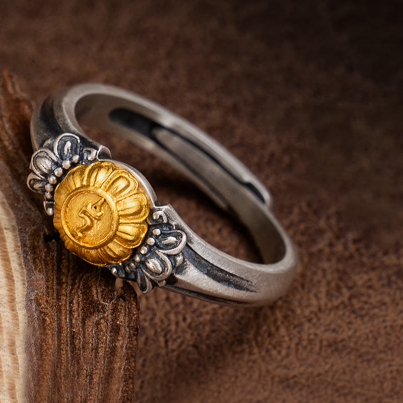 Fortune Jewel 925 Sterling Silver Plated Gold Bodhisattva Tara Protection Adjustable Ring