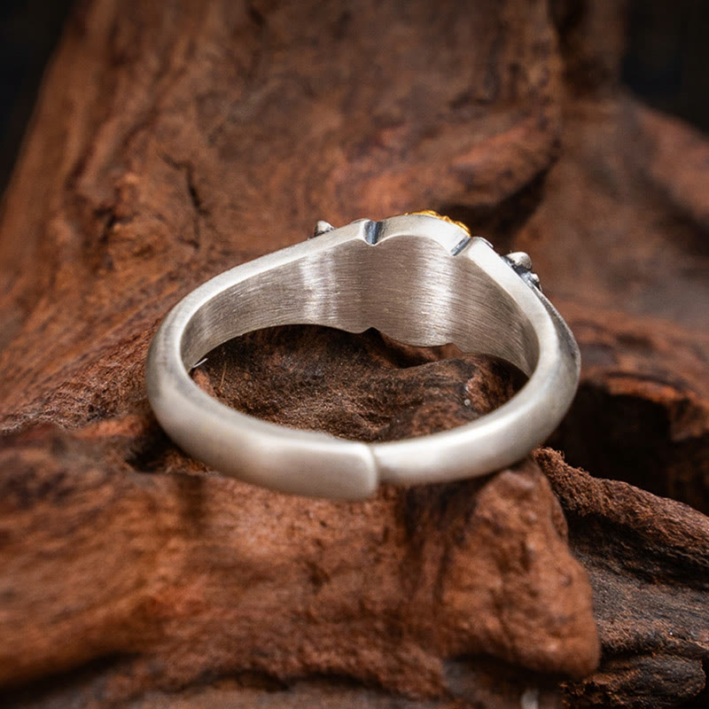 Fortune Jewel 925 Sterling Silver Plated Gold Bodhisattva Tara Protection Adjustable Ring