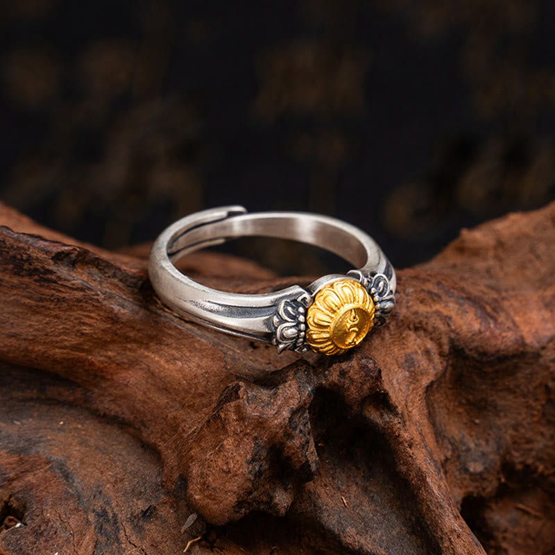 Fortune Jewel 925 Sterling Silver Plated Gold Bodhisattva Tara Protection Adjustable Ring