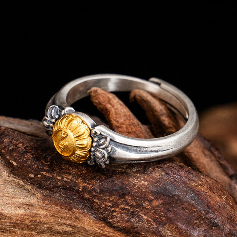 Fortune Jewel 925 Sterling Silver Plated Gold Bodhisattva Tara Protection Adjustable Ring