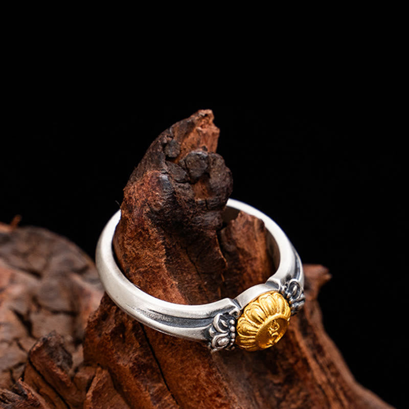 Fortune Jewel 925 Sterling Silver Plated Gold Bodhisattva Tara Protection Adjustable Ring