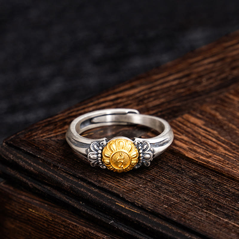 Fortune Jewel 925 Sterling Silver Plated Gold Bodhisattva Tara Protection Adjustable Ring
