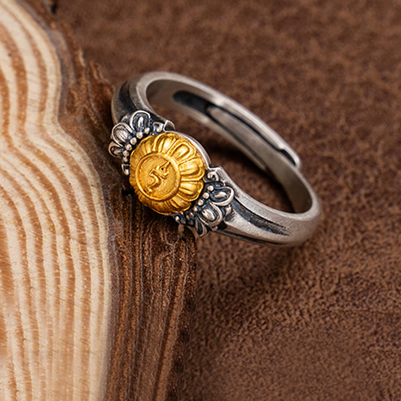 Fortune Jewel 925 Sterling Silver Plated Gold Bodhisattva Tara Protection Adjustable Ring