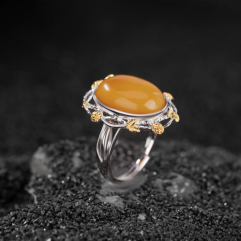 Fortune Jewel 990 Sterling Silver Plated Gold Amber Focus Adjustable Ring