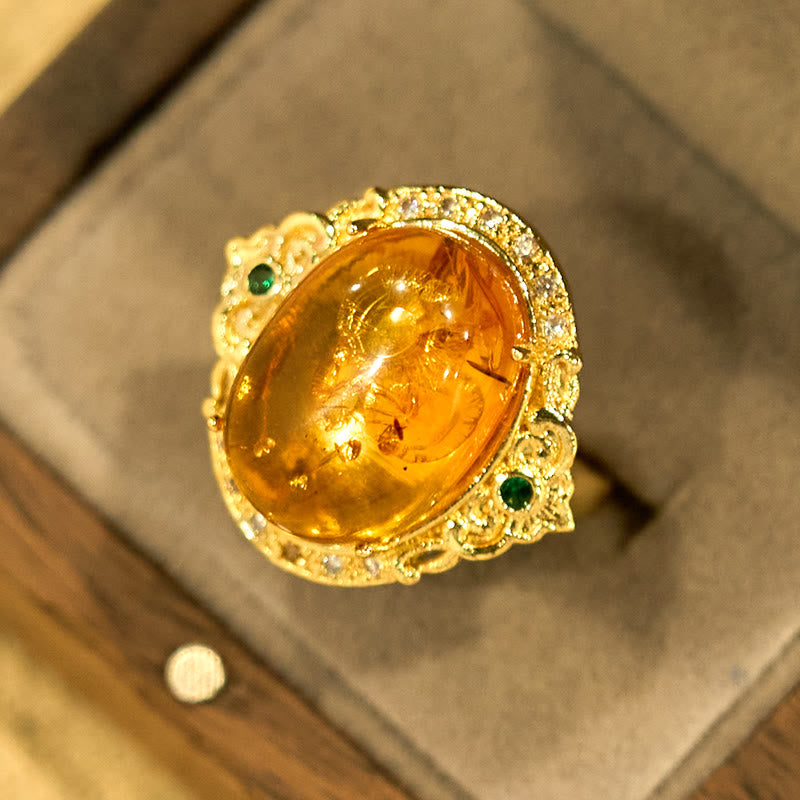 Fortune Jewel Amber Flower Pigeon Egg Pattern Focus Ring