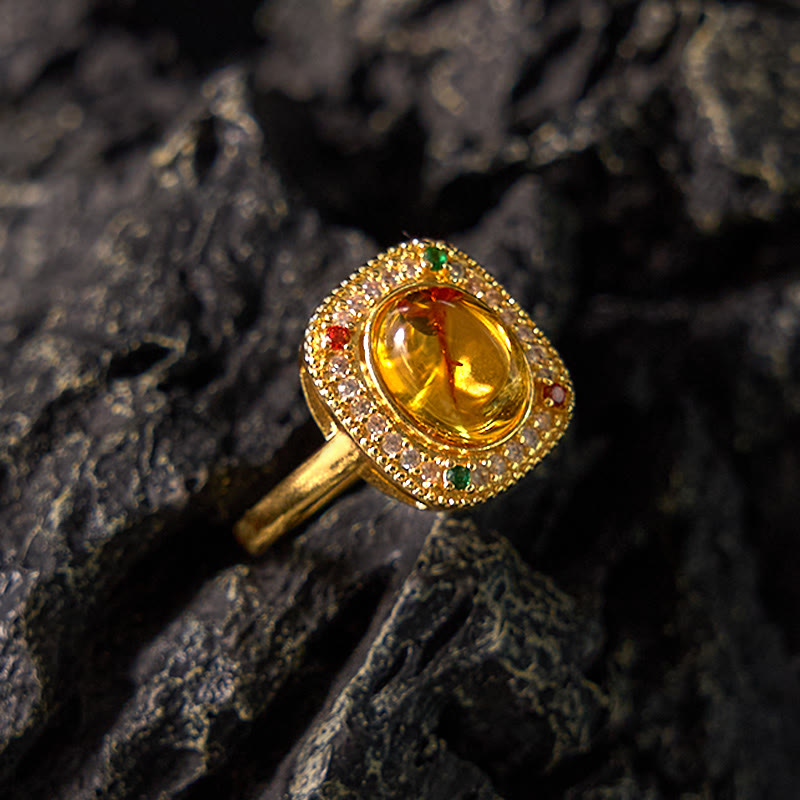 Fortune Jewel Natural Amber Flower Square Support Full Diamond Confidence Ring
